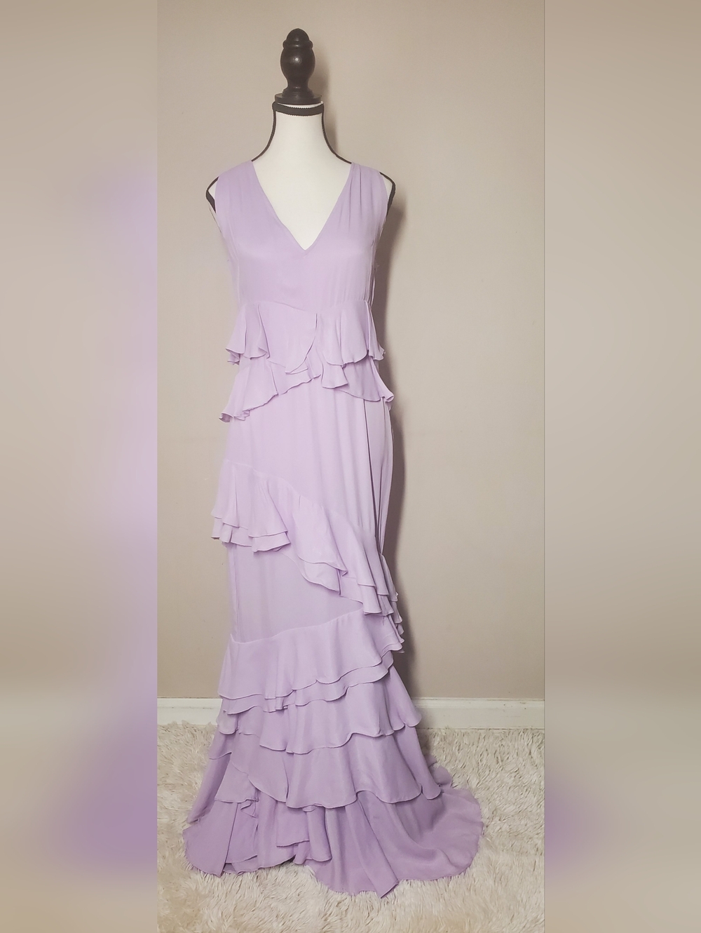 Anthropologie Let Me Be Femme Ruffled Lavender V-Neck Maxi Dress Size M - Picture 8 of 15